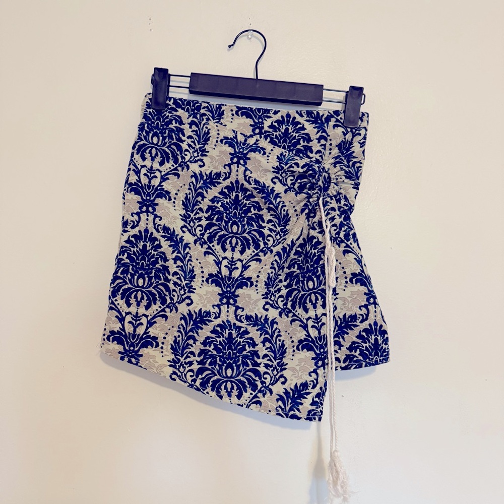 Floral Blue and White Tassel Skort